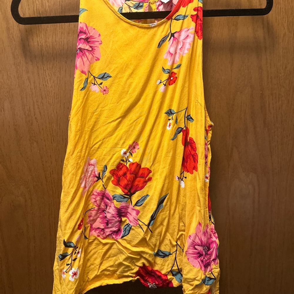 Floral Yellow Sleeveless Top S